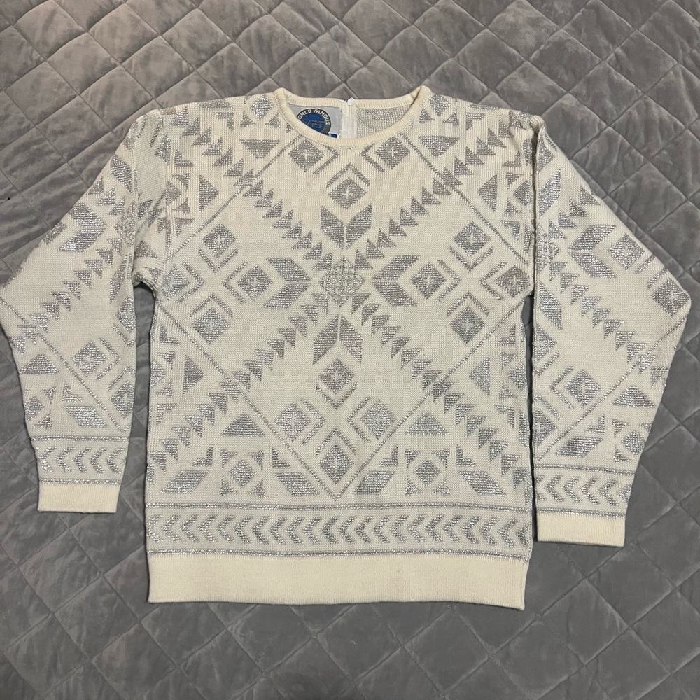 Silver Snowflake Ski Sweater by World Famous Skiing Sz Med